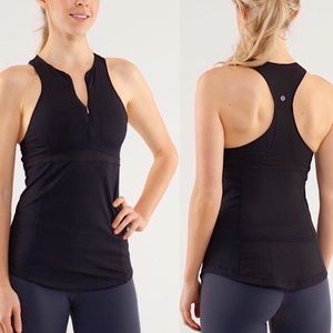 Lululemon zip-up black racerback High neck top w pockets & built in bra Size:6